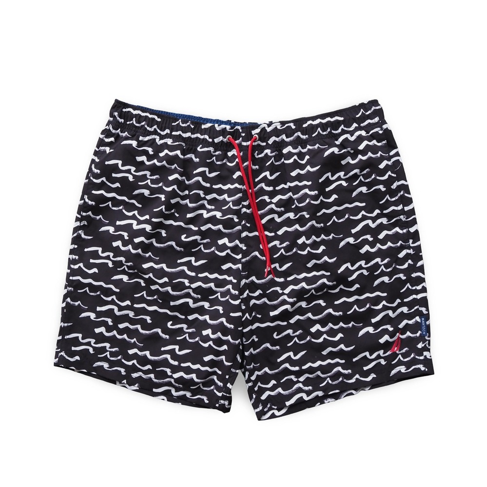 Nautica Navtech Swim Trunks 8" Black White Wave Print Men's XL